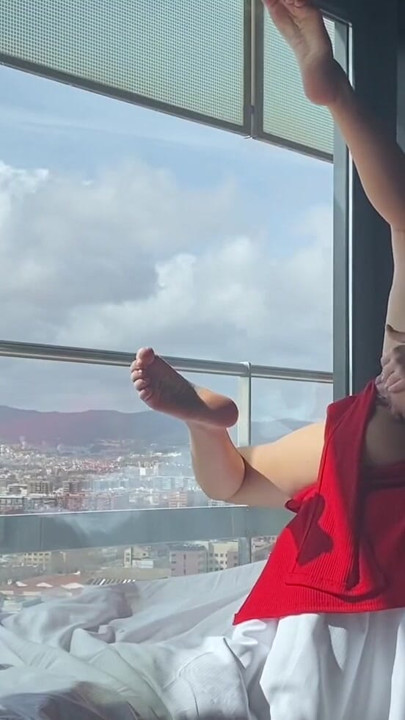 Licking the legs and of a beauty in a red dress | Clip 1