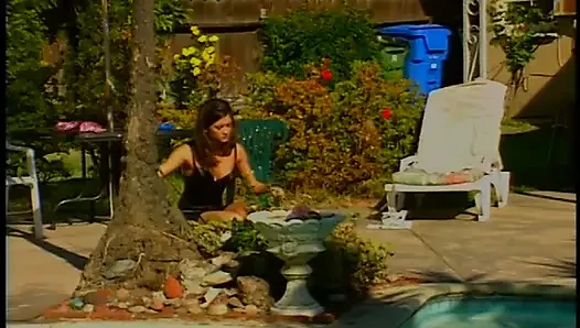 Vintage lesbians pussy licking dildo penetrated the swimming pool