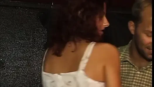 Pushing his cock down her slutty throat