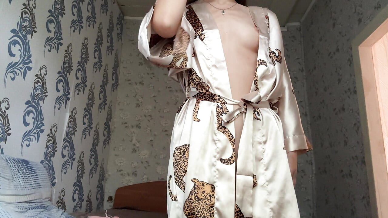 Stepsister in a sexy robe caresses her holes.