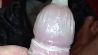 Condom filled with huge load