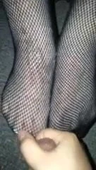 cumshot on fishnets sheer white pantyhose