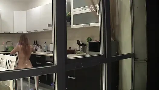 Redhead Amateur Doesn't Know That She Is Being Watched While Dancing in the Kitchen