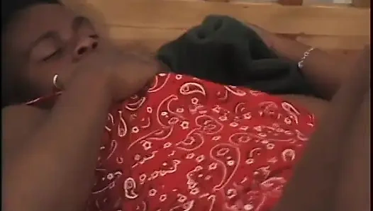 Black babe enjoys her tight cunt banged hard in the bedroom