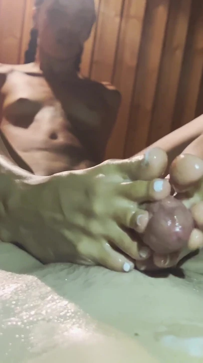 My Skinny Indian Step Sister Gives Me Oily Footjob in a Public Sauna