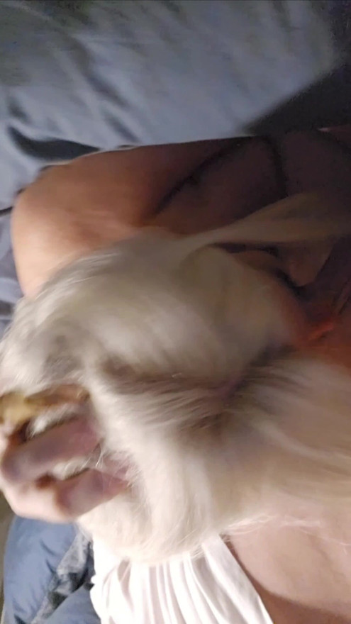 Gagging on his massive cock
