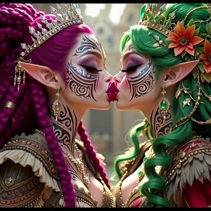 Bela princesa elfos se beijando, ai animation