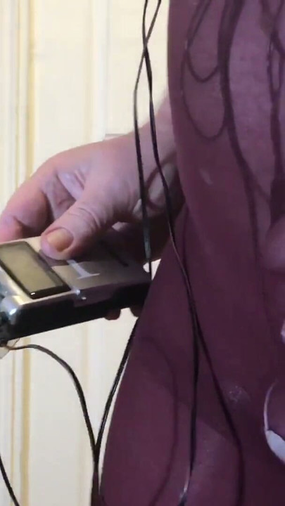 Hands free orgasm in black tights. Control top secures cock and balls for beating and estim. | Clip 1