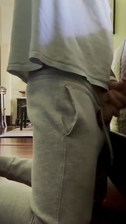 Gray Sweatpants Bulging and Stroking