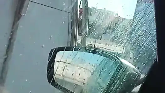 Public masturbate my pussy in the car wash, my husband's handjob in traffic! Part 1