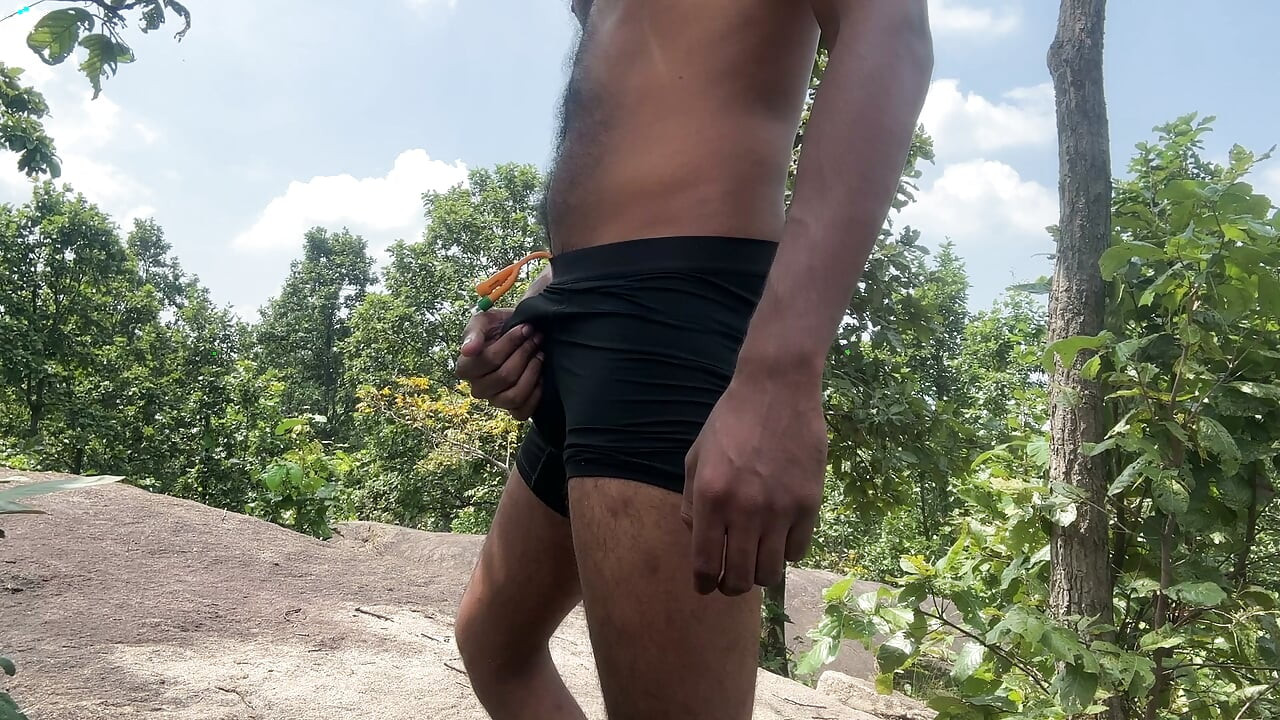 Flexing my body with my pierced cock and catheter inserted in outdoor