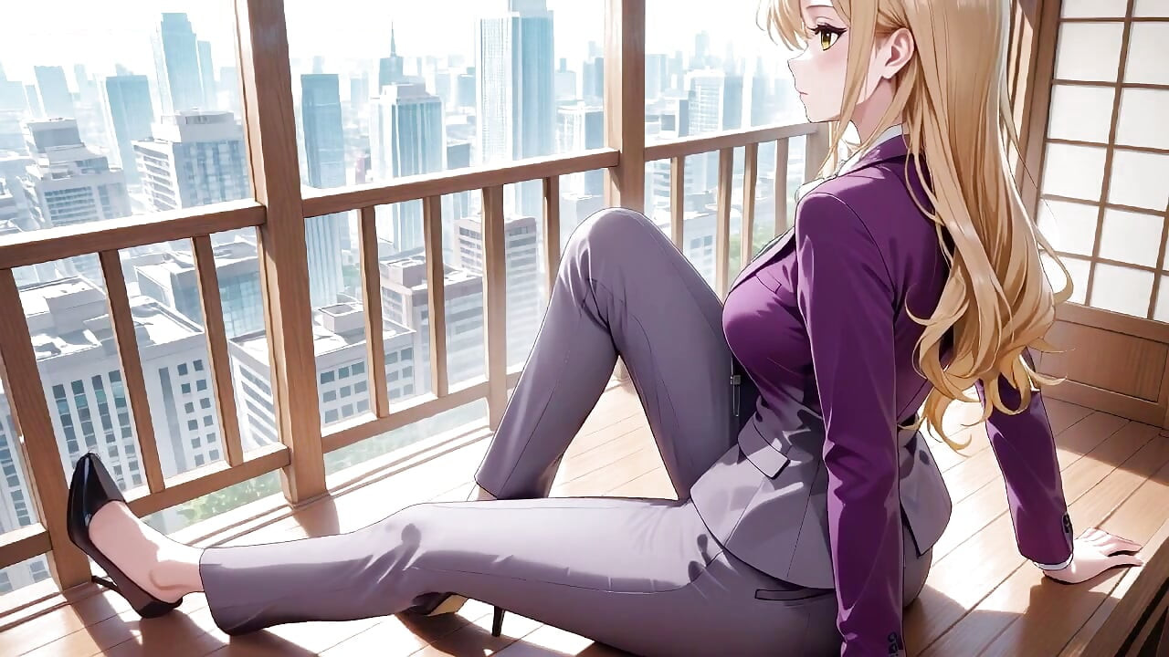 Blonde Boss in Purple Suit! Office Train Private Moments. She's Multitasking with Files While Secretly Adjusting Her Skirt...