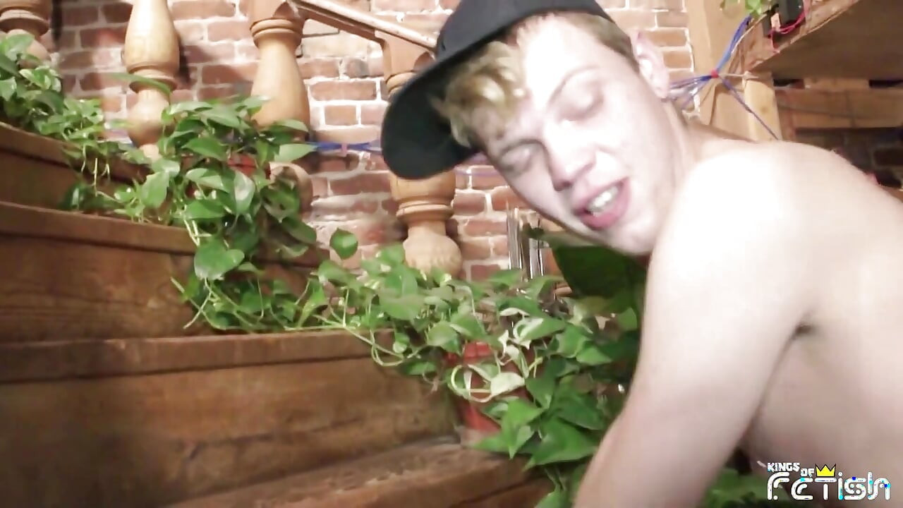 Young guy gets his ass pounded on the stairs by horny dude bareback style