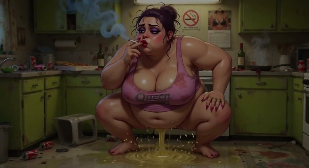 Horny Pregnant BBW Smoking & Pissing - Massive Belly Pee on Floor