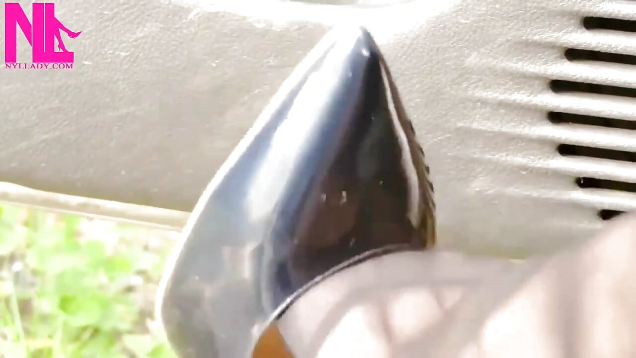 Sexy Shoeplay in Buffalo Blue Pattent Pumps