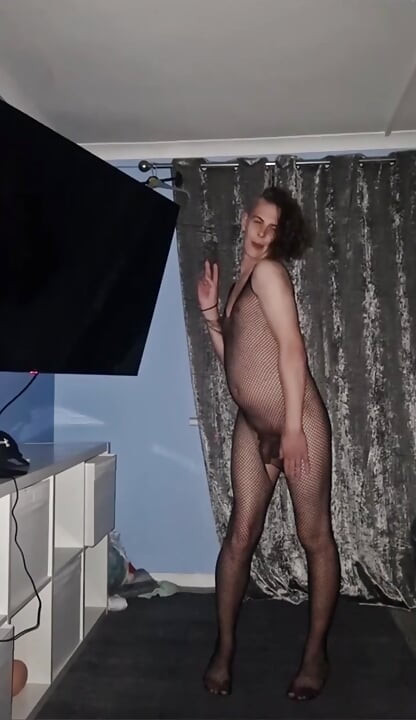 Posing nude wearing my fishnet outfit (photoshoot)
