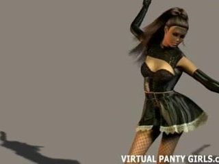 3D virtuale cameriera francese presa in giro in lingerie