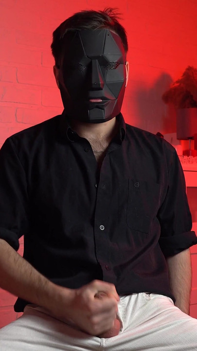 Spectacular moment from "Masked handsome man Noel Dero watches kinky porn and jerks off. Loud moans and orgasm of a young guy."