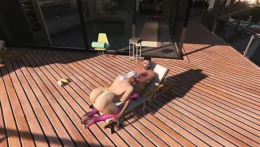 GTA V Big Booty Lady in pink gloves destroys Franklin Part 3