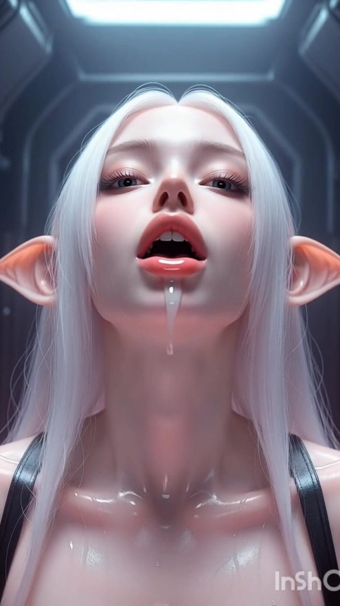 White haired elf in pink slime kisses and licks | Clip 1