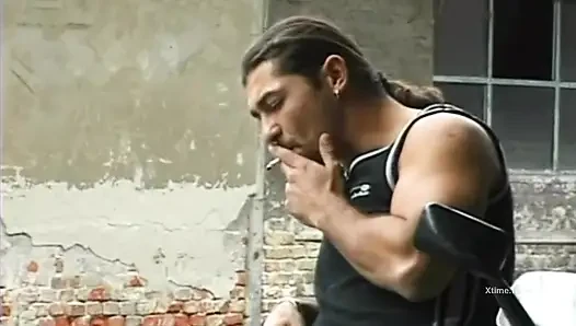 Three dirty men with hard cock in queuing for a pussy to fuck