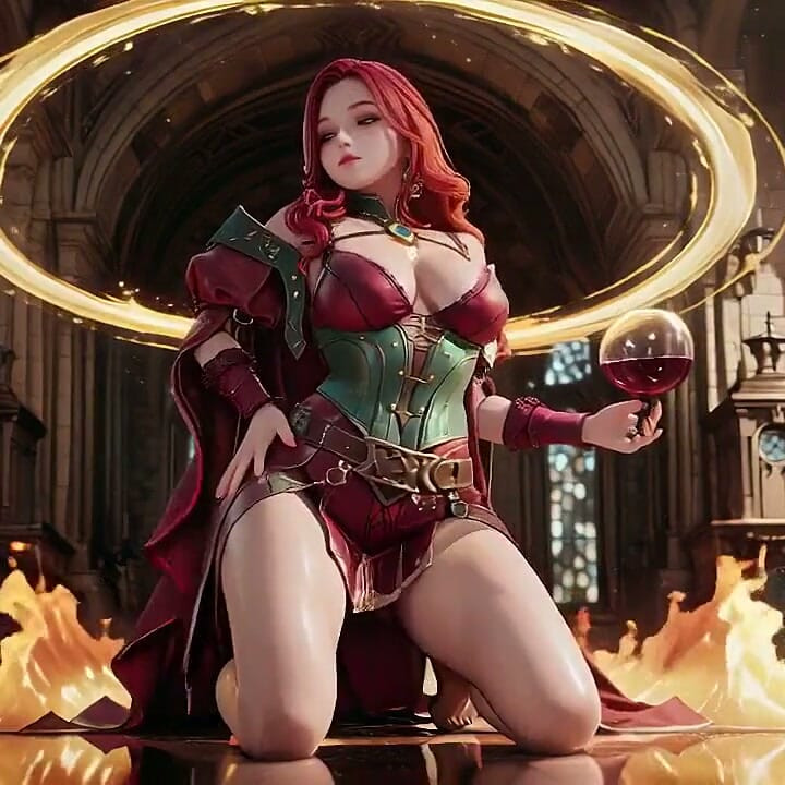The Sorceress's Forbidden Banquet! Kneeling on Pristine White Sheets.