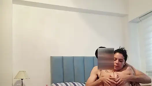 Ruby's shower is ruined when he poured oil on her boobs, but his hard dick made her forgive him