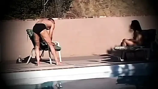 Girl with Hairy Pussy Fucked by Three Big Cocks in the Pool