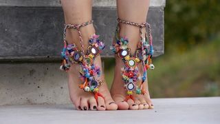 Feet 070 - Showing Tops And Toes Wearing Tribal Anklet