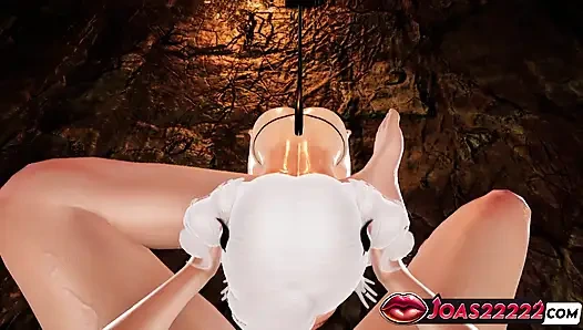 Yuuko si cewek seksi dengan stoking seksi lagi asik nyepong kontol besar sambil ngocok kontol sampai muncrat - close up