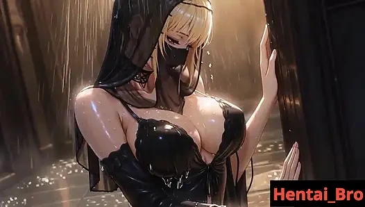 Büyük memeli seksi tesettürlü kız banyo yapıyor