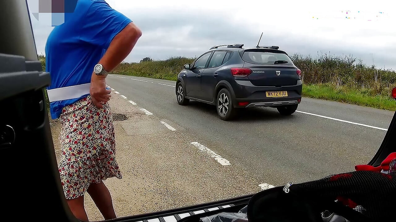Parked at side of road and changing into cross dress, a little windy !!