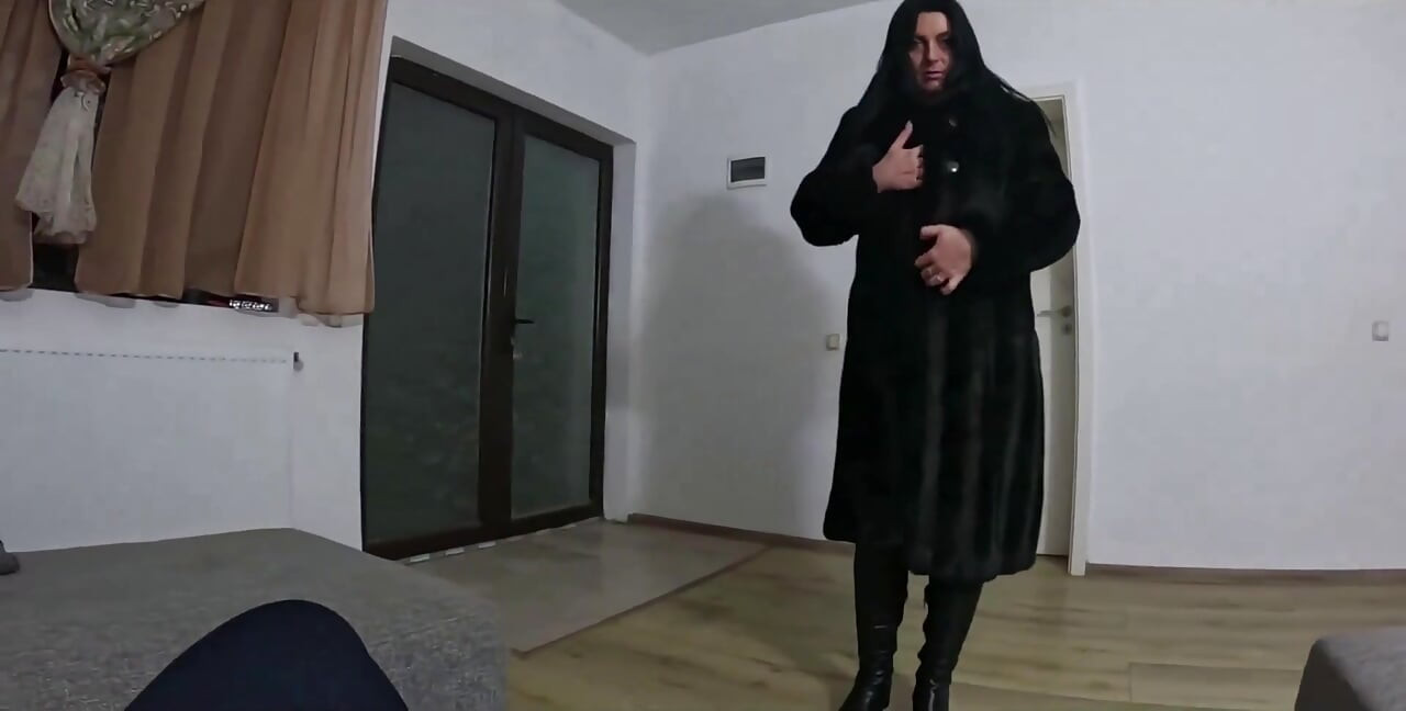 Slutty Mature Deepthroat & Cum Play on My Black Coat