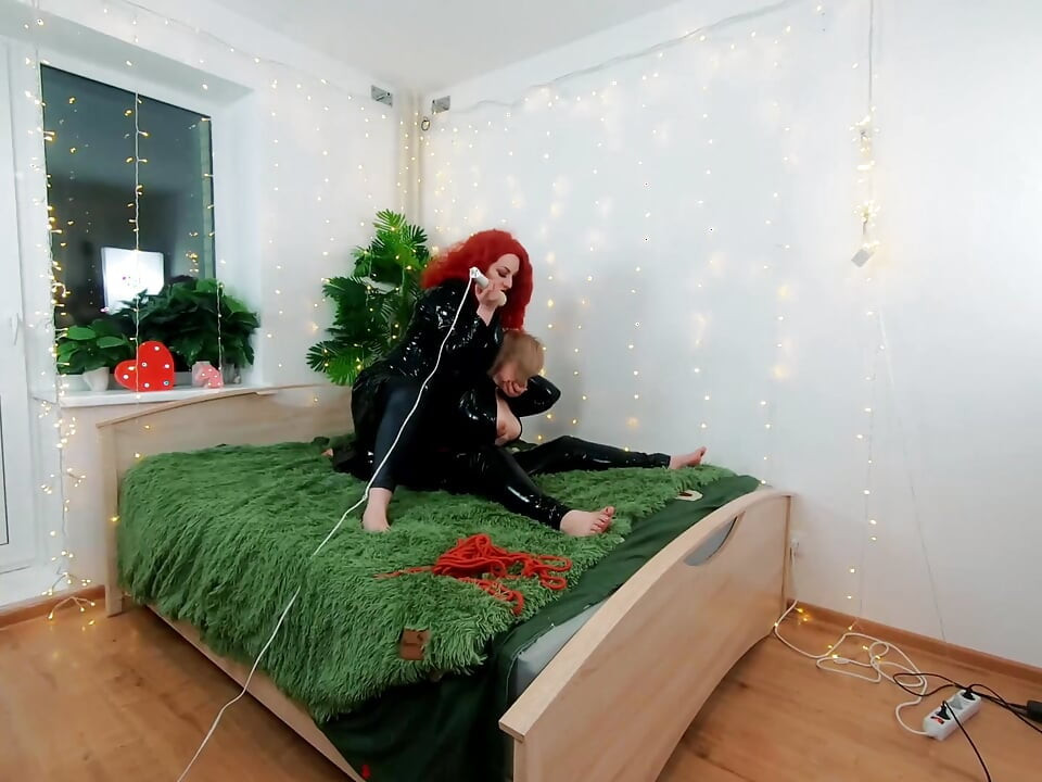 Backstage Video of Lesbian Fetish Fun. Pvc Clothes, Light Femdom, Tickling with Hitachi Magic Wand