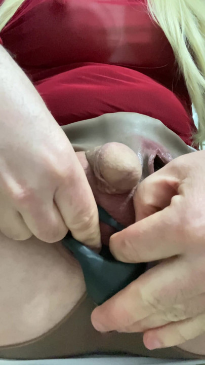 Horny amateur crossdressing trans uses anal vibrator cock ring and tack pussy to masturbate in stockings and heels | Clip 2