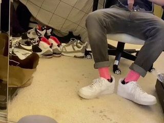 Jerk off in pink socks