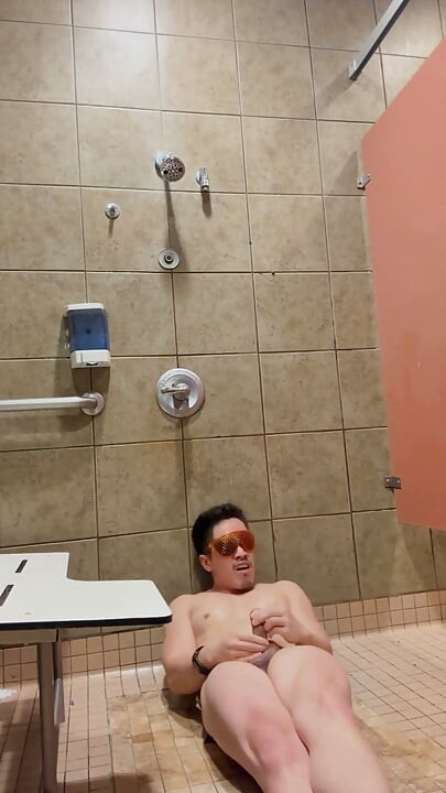 Barenakedmuscles Owns the Gym Shower - Pecs, V-taper, Tight Ass, Then He Cums