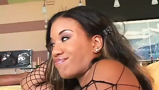 Two black sluts share jizz after stud fucks ebony bitch's asshole