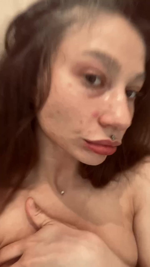 naked teen babe touches her very hairy pussy
