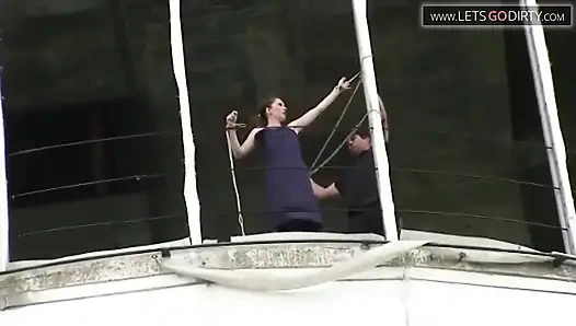 Sexy girl with small tits gets bound while naked