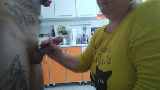 mother-in-law again frees my balls from cum with a blowjob