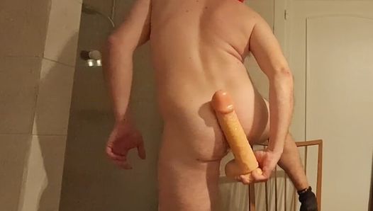 Boy with big dick fucked by xl dildo and cums