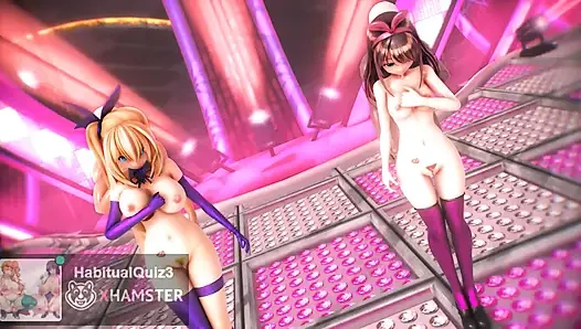 MMD R18 Kizuna AI и Mirai Akari, публичный секс-танец Ahegao NTR милфы-измены, 3D хентай