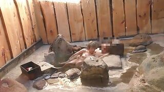 Affair Couple, Open-air Bath, Lewd Mature Woman Deep Throat