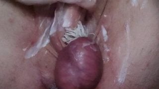 Jerking off cock and anus