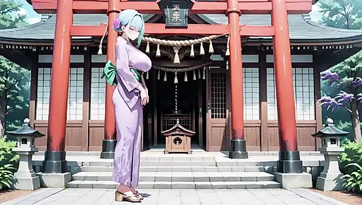 Mor kimono tanrıçası! Kırmızı Torii kapısının altındaki ıslaklığı kaldıramıyorum