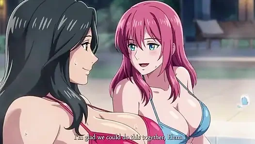 Stepmom and stepsister taking hot bath and pressing boobs