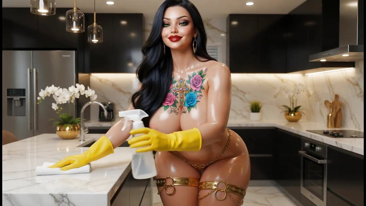 BBW Mature Wife House Cleaning Tease Vacuum Show 3D silicone sex doll   CGI 8K