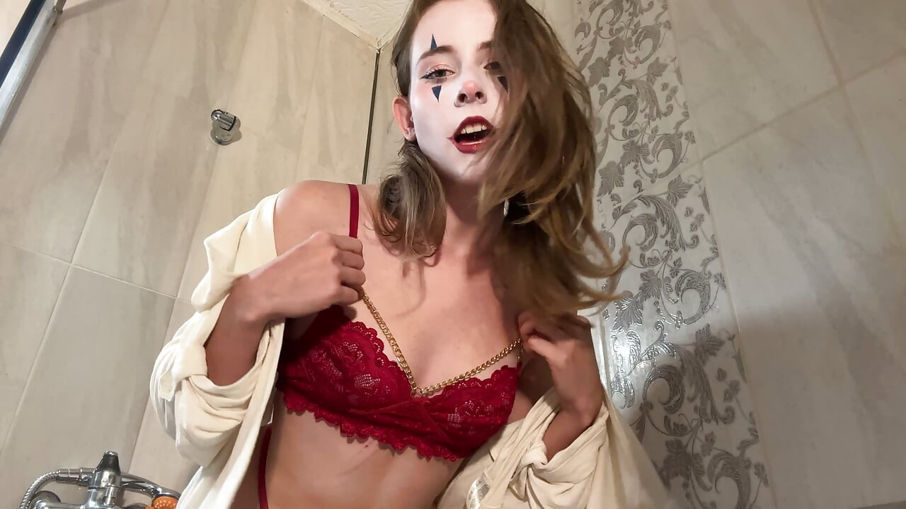 Clown Makeup Red Lingerie Pixie - Steamy Shower Tease to Wet Ride