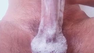 Grande blaco polla masturbación con la mano